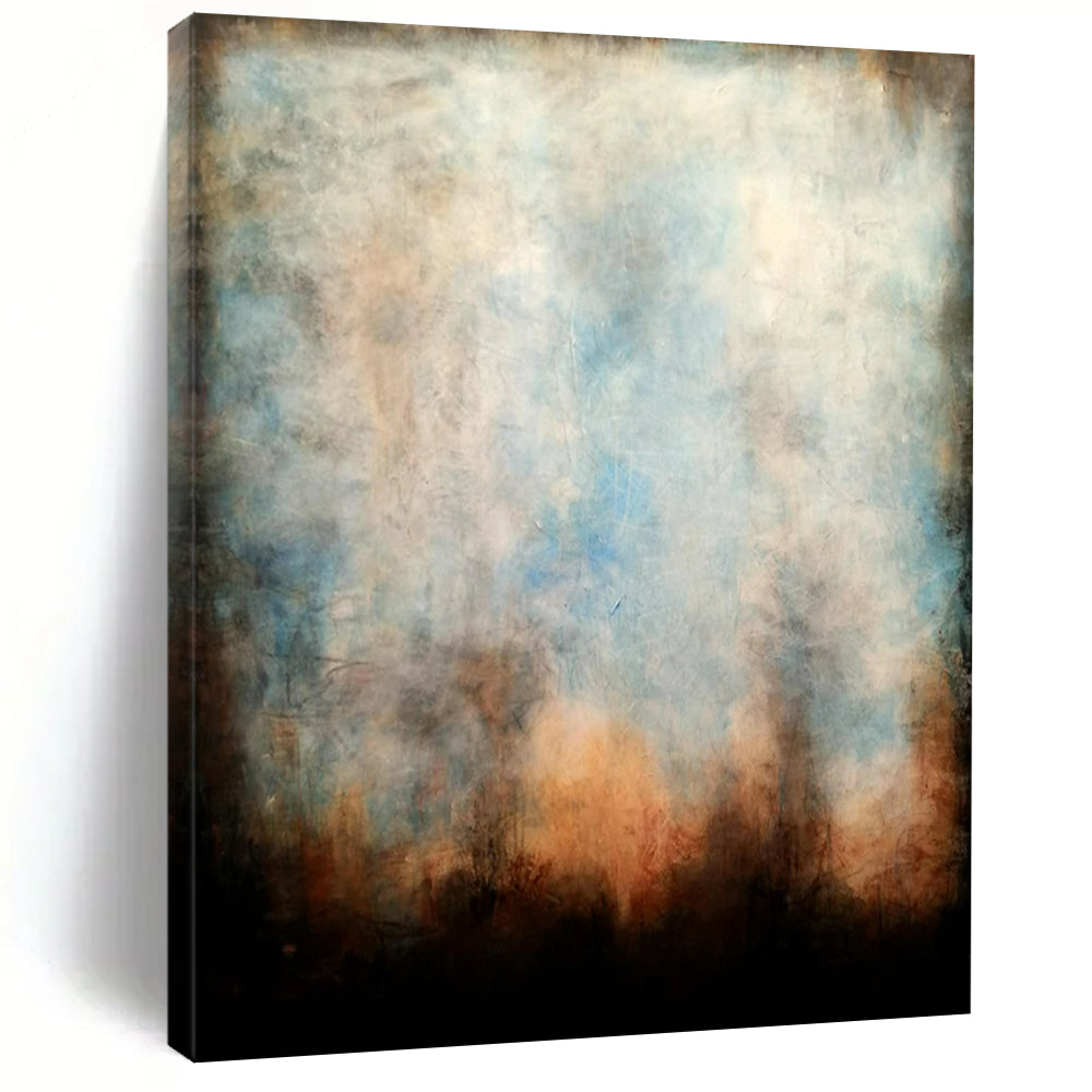 “Muted Blue & Brown Atmospheric Abstract” - Abstract Painting On Canvas CT2324