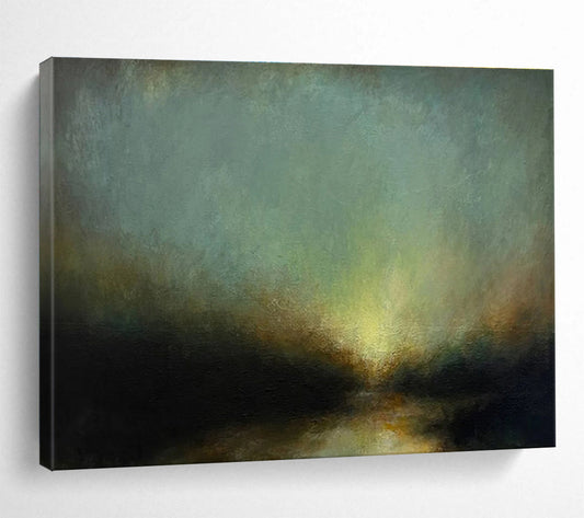 “Moody Green Sky Abstract River” - Atmospheric Landscape Painting On Canvas DKH777