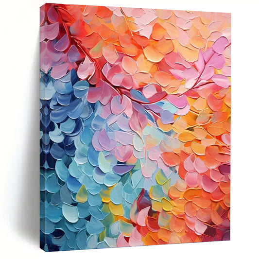 “Rainbow - Colored Leaves” - Impasto Oil Painting On Canvas DKH1655