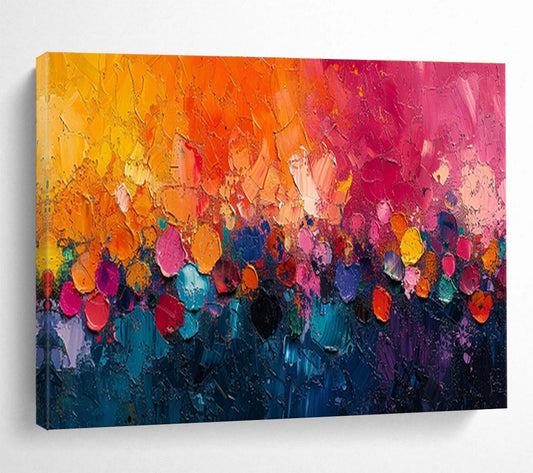 “Colorful Dusk Carnival” - Orange, Pink, Blue Abstract Impasto Painting On Canvas DKH710