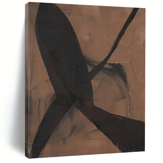 “Earthy Intertwine” - Brown & Black Abstract Shapes Painting On Canvas DKH1156