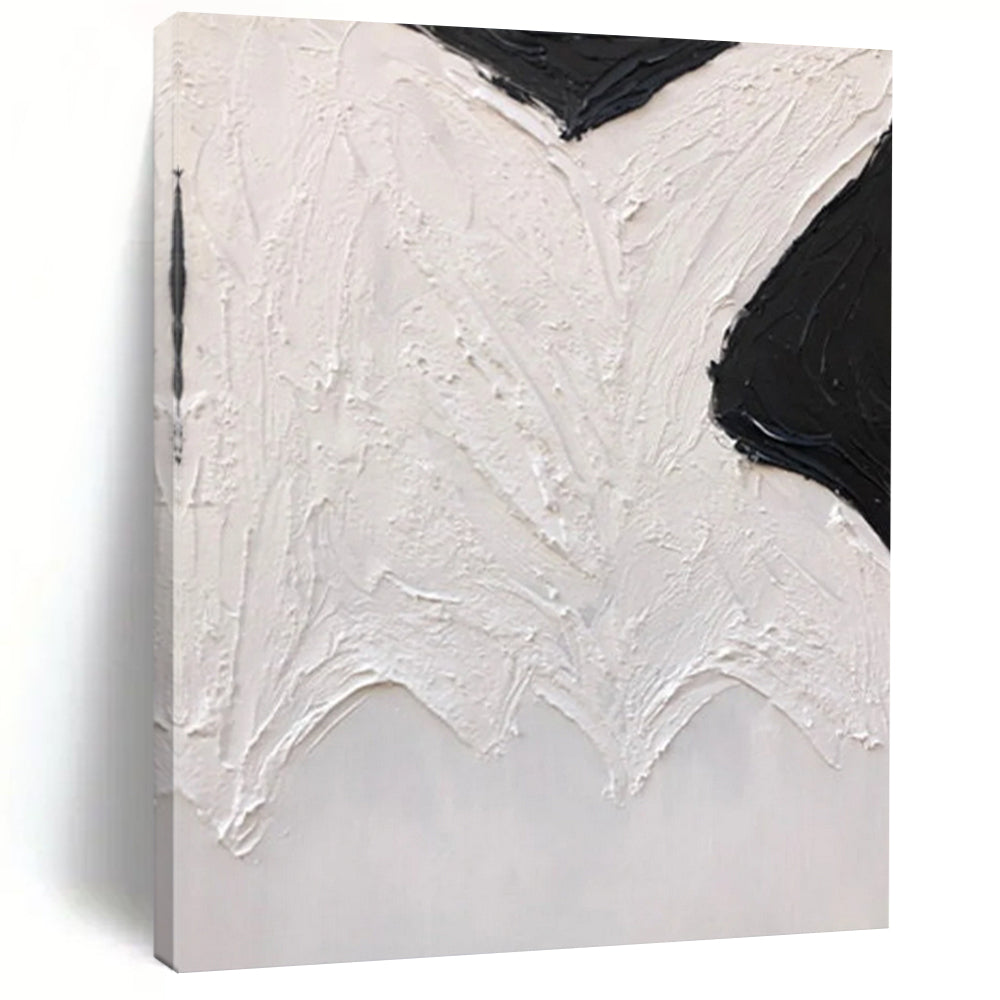 “Black, White Textured Shapes ‘Abstract Wings’” - Impasto Abstract Painting On Canvas DTP405