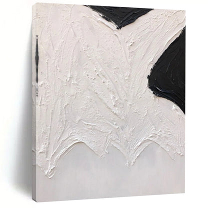 “Black, White Textured Shapes ‘Abstract Wings’” - Impasto Abstract Painting On Canvas DTP405