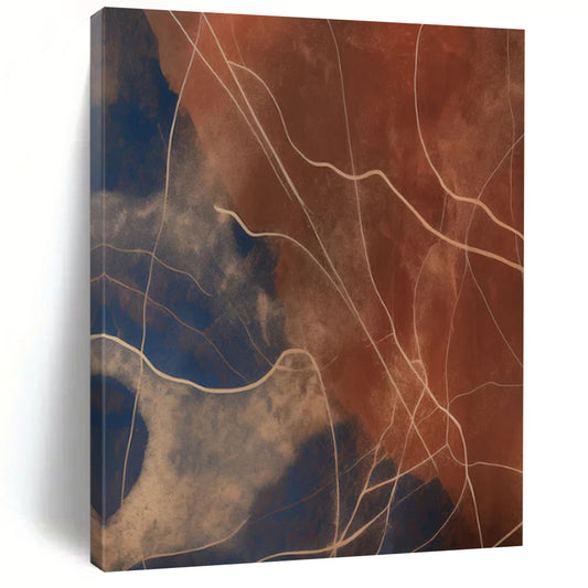 “Blue - Brown Line Abstract” - Minimalist Abstract Painting On Canvas DTP120