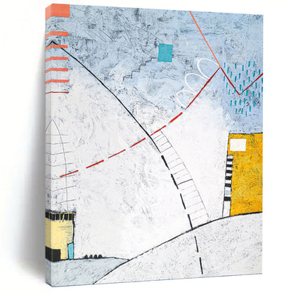 “Geometric Abstract with Color Accents” - Modern Abstract Landscape - Inspired Painting On Canvas DKH1092