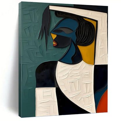 Geometric Figurative Art in Vibrant Hues - Figurative Painting On Canvas DKH1467