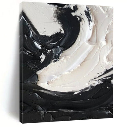 “Black, White Swirl ‘Powerful Balance’” - Impasto Abstract Painting On Canvas DTP385