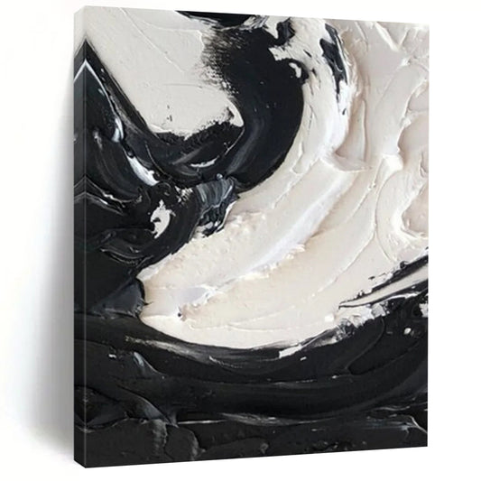 “Black, White Swirl ‘Powerful Balance’” - Impasto Abstract Painting On Canvas DTP385
