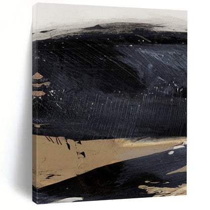 “Dark Abstract Terrain” - Black and Brown Abstract Painting On Canvas DTP203