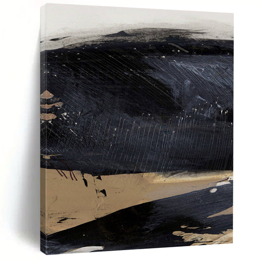 “Dark Abstract Terrain” - Black and Brown Abstract Painting On Canvas DTP203