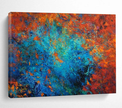 “Fiery Blue Core” - Red, Blue, Orange Abstract Oil Painting On Canvas DKH723