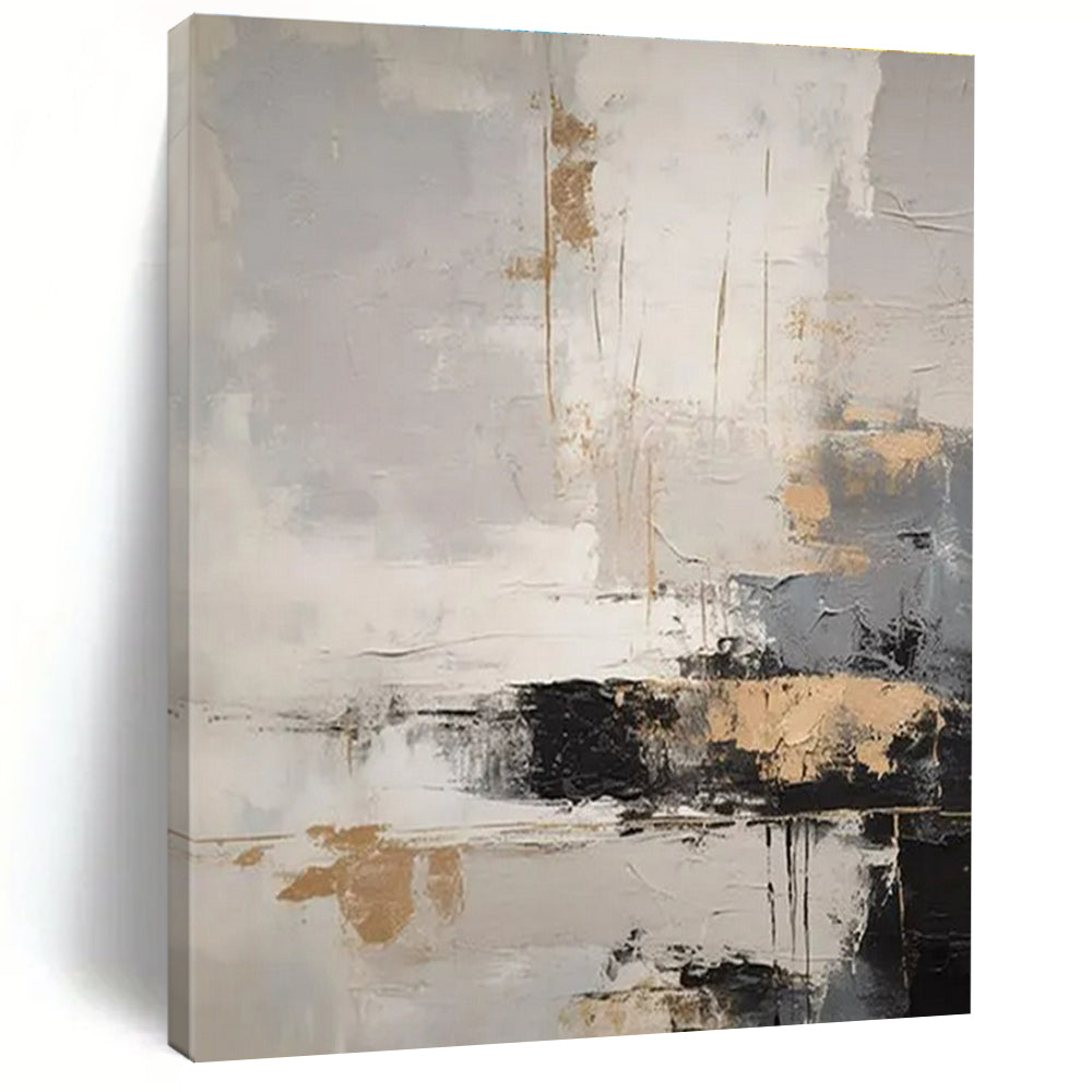 “Gray - White - Gold Abstract” ，Abstract Acrylic Painting CT0863