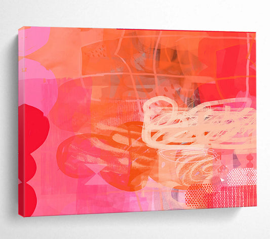 Pink and Orange Abstract - Bold Hues and Expressive Marks Painting On Canvas DKH067