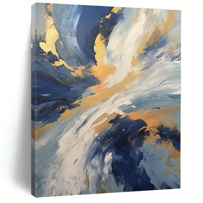Blue - Gold Swirling Clouds - Abstract Impasto Acrylic CT1265