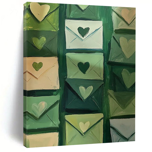 “Green Envelopes with Hearts” - Whimsical Still Life CT2031