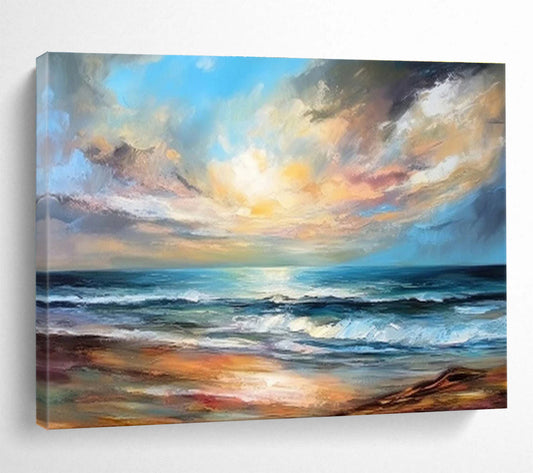 Colorful Seaside Sunset “Vibrant Coastal Twilight” Painting On Canvas DKH152