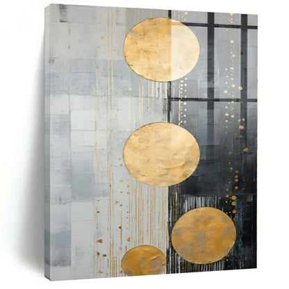 Grey - Gold Geometry - Abstract Decorative Mixed - Media Art CT1241