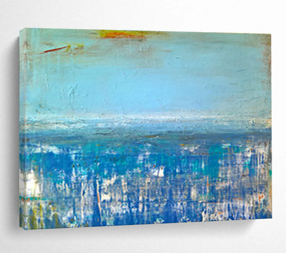 “Blue Abstract Horizon” Abstract Minimalist Painting On Canvas DKH389