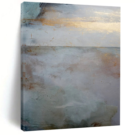 “Minimalist Coastal Horizon with Gold” - Abstract Landscape Painting On Canvas DTP173