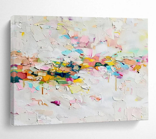 “Pastel, Textured Abstract ‘Dreamy Color Mosaic’” - Impasto Abstract Painting On Canvas DLZ044