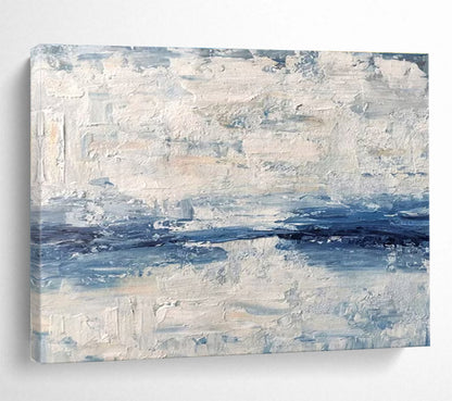 “Textured Blue - White Abstract Sea” - Impasto Seascape Painting On Canvas DKH791