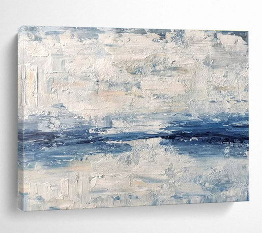“Textured Blue - White Abstract Sea” - Impasto Seascape Painting On Canvas DKH791