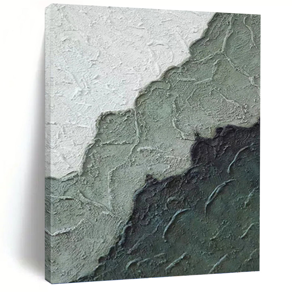 “Textured Green & Gray Mountains” - Green, Gray & Black Textured Abstract Landscape Painting On Canvas DKH1212
