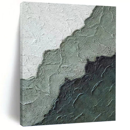 “Textured Green & Gray Mountains” - Green, Gray & Black Textured Abstract Landscape Painting On Canvas DKH1212