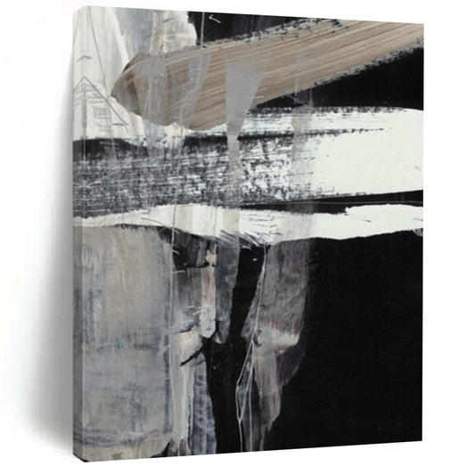“Black and White Textured Abstract” - Monochrome Textured Painting On Canvas DTP193