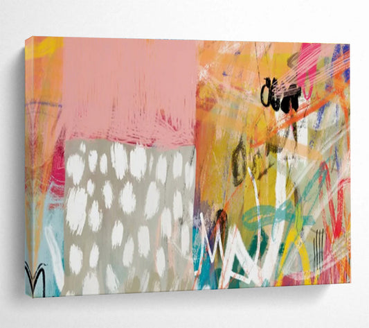 Playful Abstract in Pink, Orange, and Patterns Painting On Canvas DKH198
