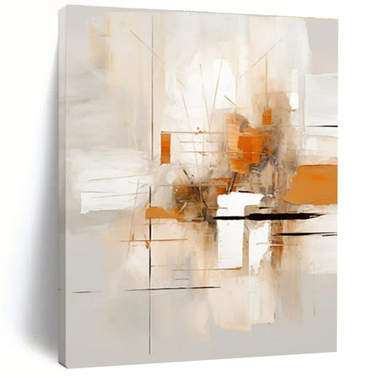 “Beige - Orange - Gray Abstract Grid” ，Abstract Acrylic Painting CT0823