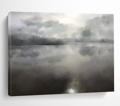 “Misty Gray Lake Reflection” Monochromatic Watercolor - style Painting On Canvas DLZ124