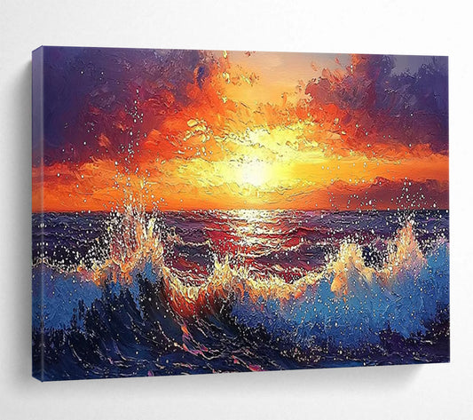 “Fiery Sunset Sea” Romanticism - inspired Seascape Painting On Canvas DLZ165