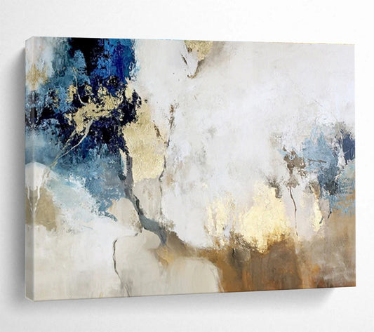 “Blue - Gold Abstract Repetition” Abstract Acrylic Painting On Canvas DKH509