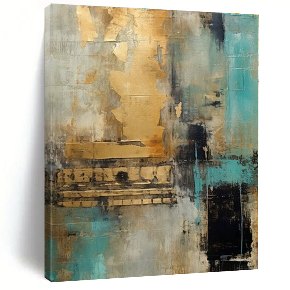Teal - Gold Textured Abstract - Abstract Impasto Acrylic CT1281