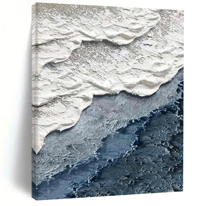 “White, Gray, Blue Textured Shore ‘Coastal Layers’” - Impasto Sea & Sand Painting On Canvas DTP325