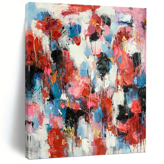“Crimson & Blue Drip Symphony” - Red & Blue Abstract Expressionist Drip Painting On Canvas DKH1585