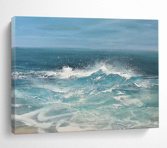 “Blue, White, Crashing Waves ‘Dynamic Surf’” - Realist Seascape Painting On Canvas DLZ025