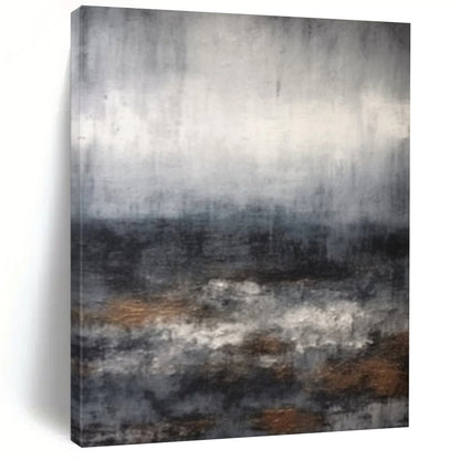 “Gray, Brown, White Abstract Seascape ‘Stormy Serenity’” - Impasto Seascape Painting On Canvas DTP368