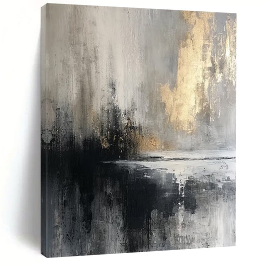 “Gray - Gold Mystic Reflection” – Abstract Landscape Art CT1018