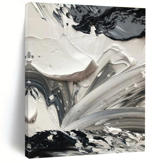 Dynamic Black - White - Gray Swirls, "Whirling Contrasts" - Abstract Acrylic Painting CT0713