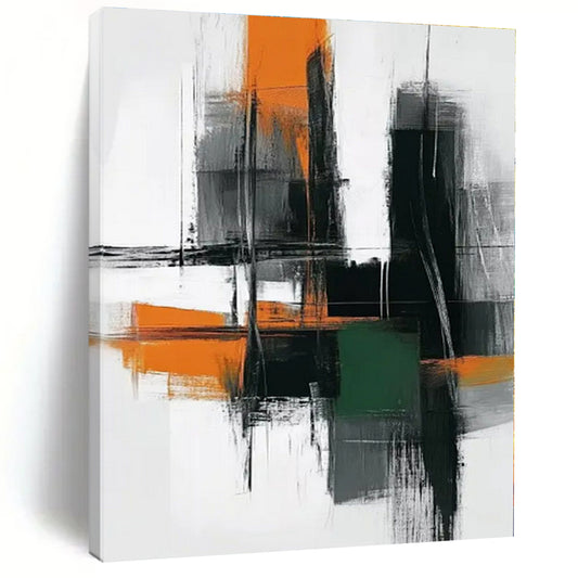 Urban Blocks: Orange, Grey & Green - Abstract Cityscape Acrylic CT1244