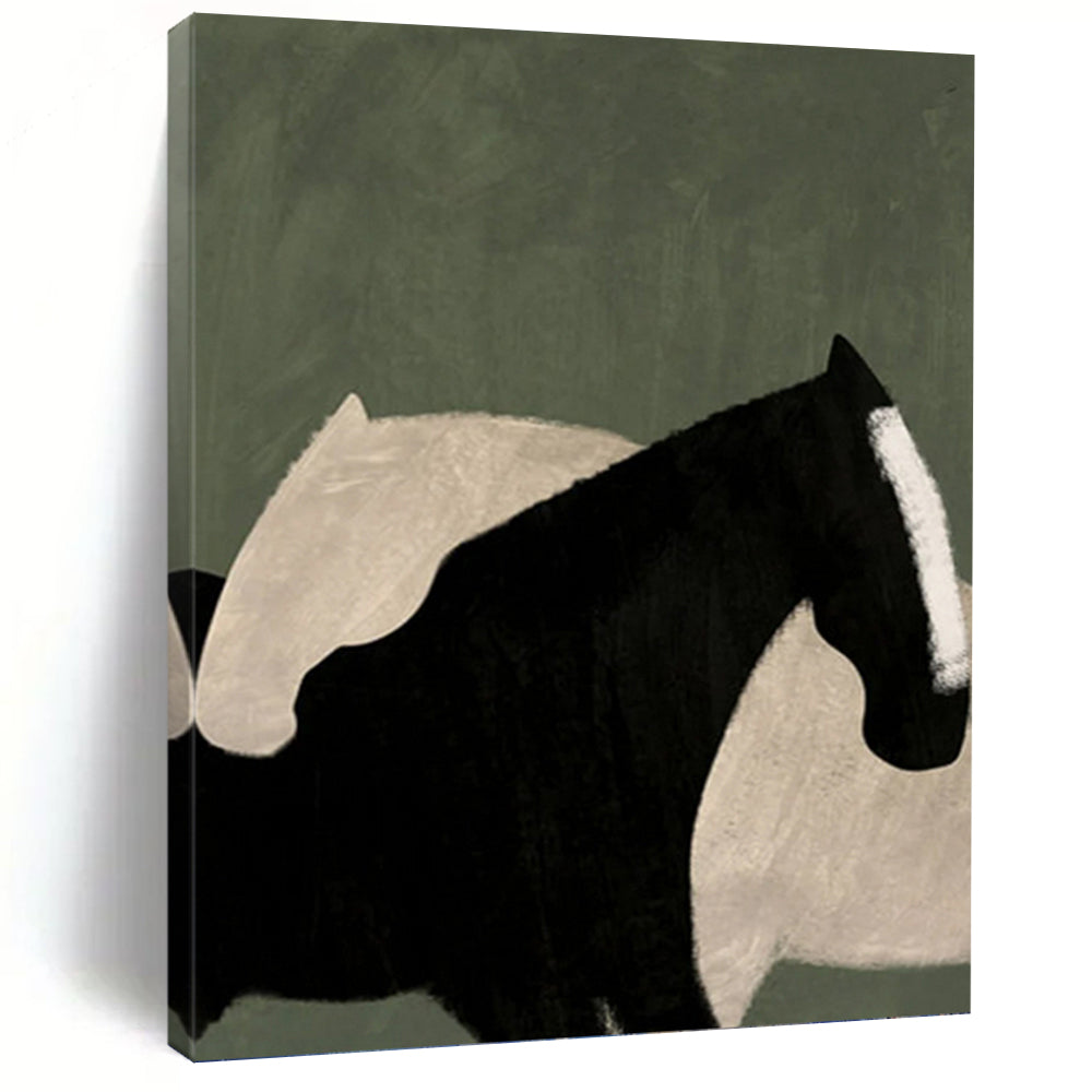Abstract Black and White Horse Silhouettes - Equine Painting On Canvas DKH1411