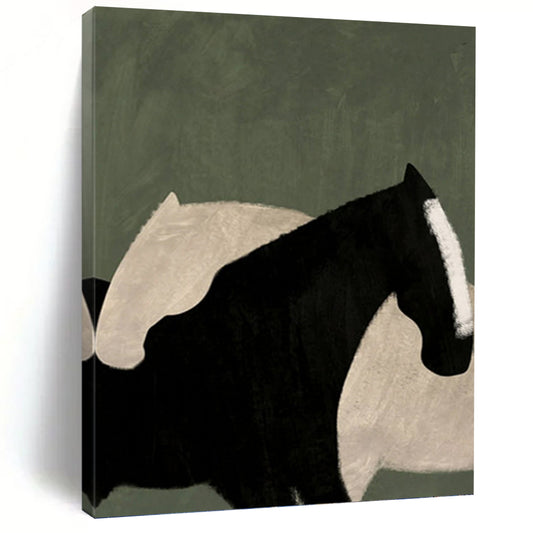 Abstract Black and White Horse Silhouettes - Equine Painting On Canvas DKH1411