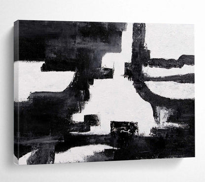 “Bold Black and White Abstract - Dynamic Shapes” Painting On Canvas DKH018