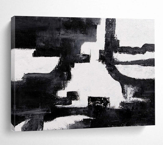 “Bold Black and White Abstract - Dynamic Shapes” Painting On Canvas DKH018