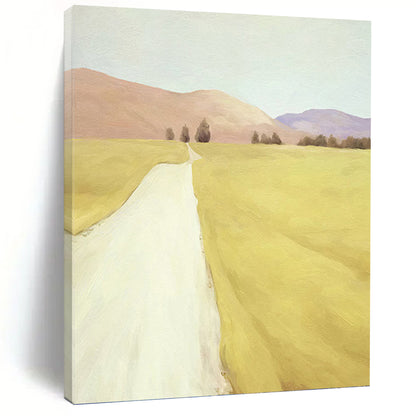 Yellow Field and Path in Soft Tones - Landscape Painting On Canvas DKH1415