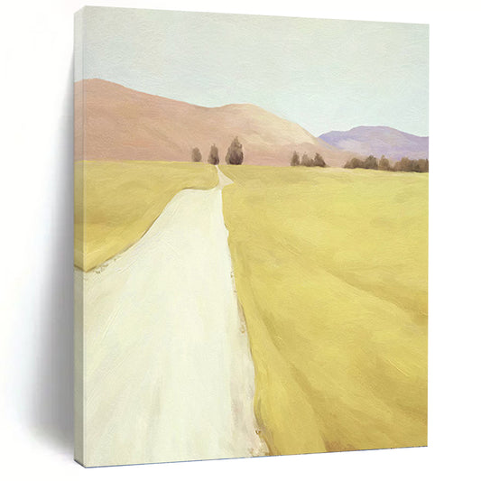 Yellow Field and Path in Soft Tones - Landscape Painting On Canvas DKH1415