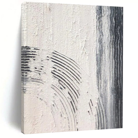 “Gray, White Textured Curves ‘Gentle Rhythm’” - Abstract Impasto Painting On Canvas DTP399