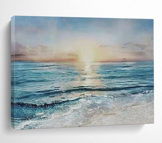 “Sunset Sea Serenity” - Orange, Pink & Blue Realist Seascape Painting On Canvas DLZ258